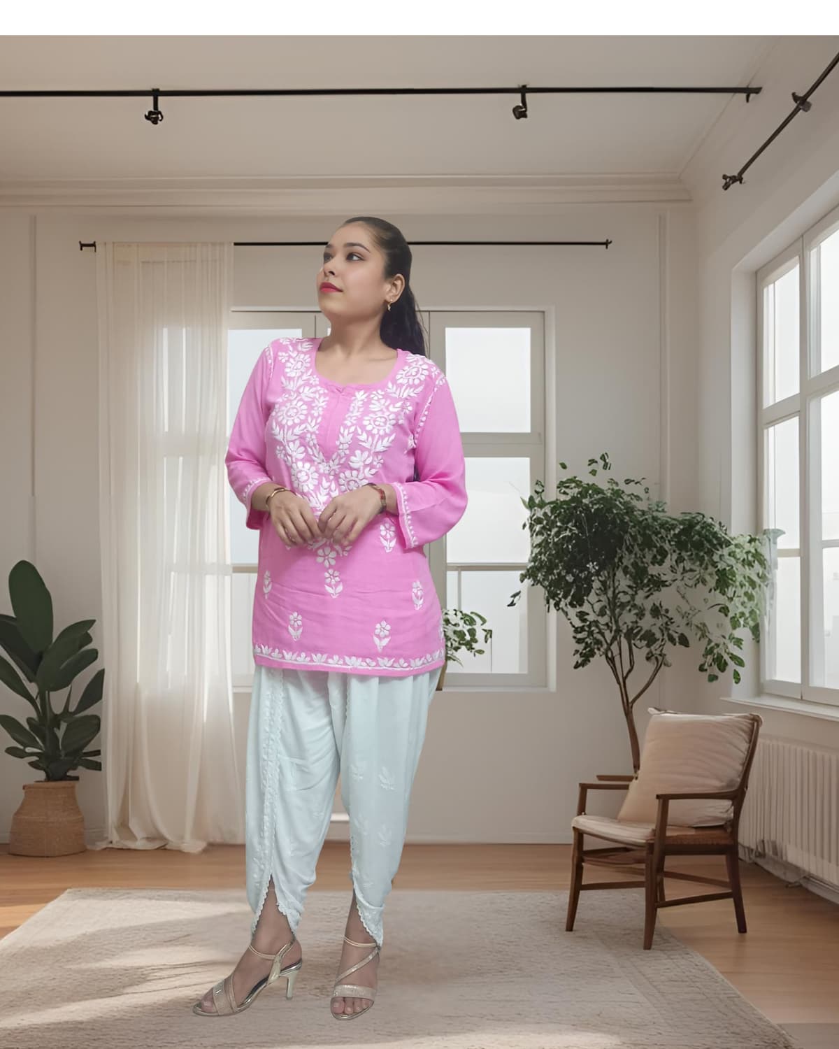 RUBINA DHOTI SET Lucknowi Chikankari