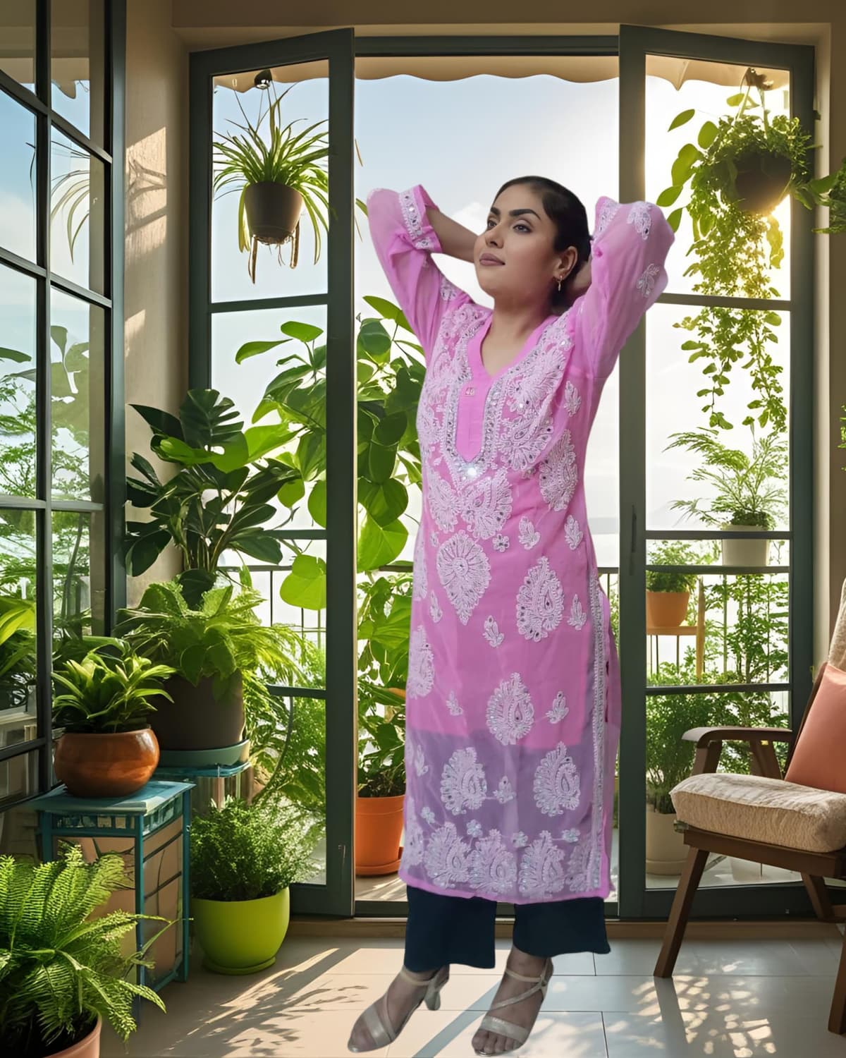 Pairahan Gulzar Kurti  Lucknowi Chikankari