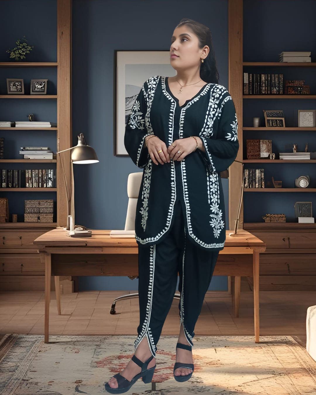 ZIA CHIKANKARI CO-ORD SET Lucknowi Chikankari