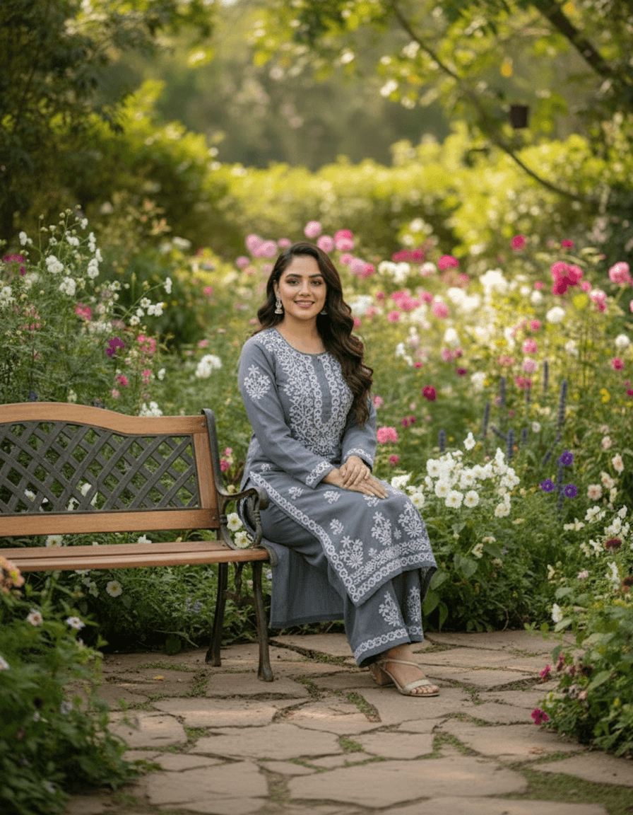 Noorie  Plazzo Set Lucknowi Chikankari