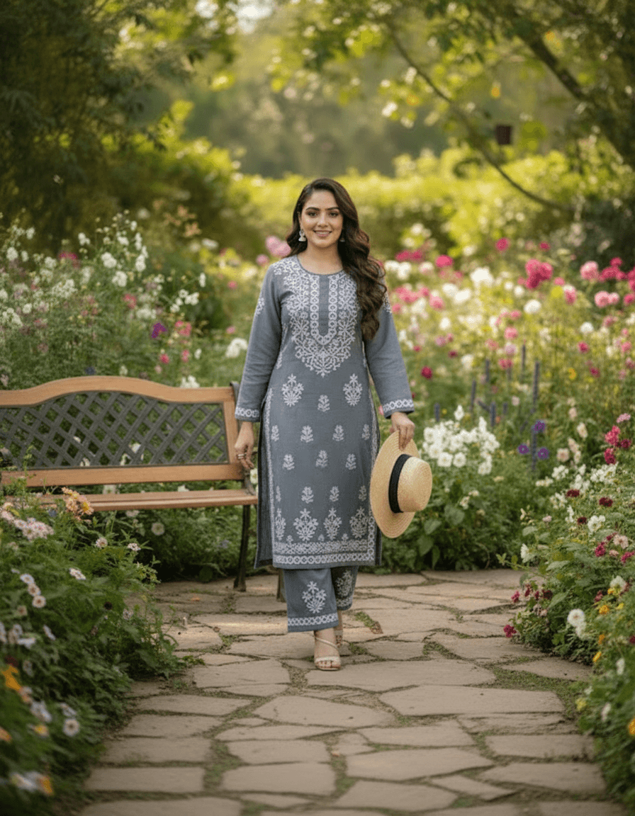 Noorie  Plazzo Set Lucknowi Chikankari view 2