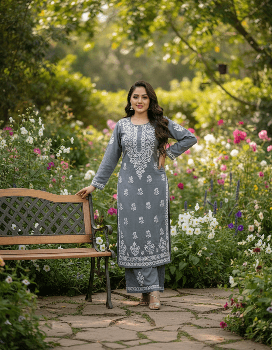 Noorie  Plazzo Set Lucknowi Chikankari view 3