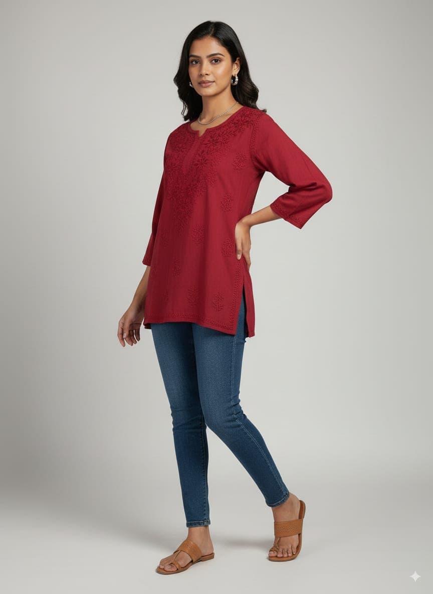 alt="Lucknowi handwork short chikankari kurti in premium fabric", alt="Tone to tone chikankari embroidery on short kurti", alt="30 inch short chikankari kurti for women", alt="Handmade Lucknow chikan short kurta S to XXL sizes", alt="Premium fabric chikankari short kurti with hand embroidery", alt="Traditional Lucknowi short chikankari kurti in elegant design"