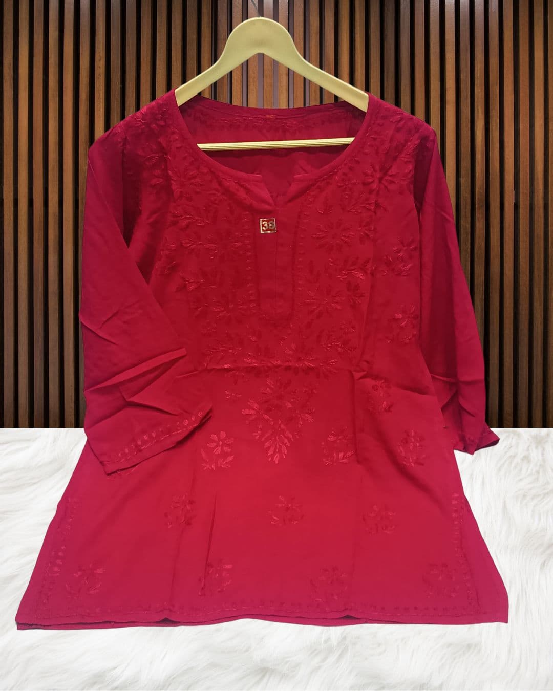 alt="Lucknowi handwork short chikankari kurti in premium fabric", alt="Tone to tone chikankari embroidery on short kurti", alt="30 inch short chikankari kurti for women", alt="Handmade Lucknow chikan short kurta S to XXL sizes", alt="Premium fabric chikankari short kurti with hand embroidery", alt="Traditional Lucknowi short chikankari kurti in elegant design"