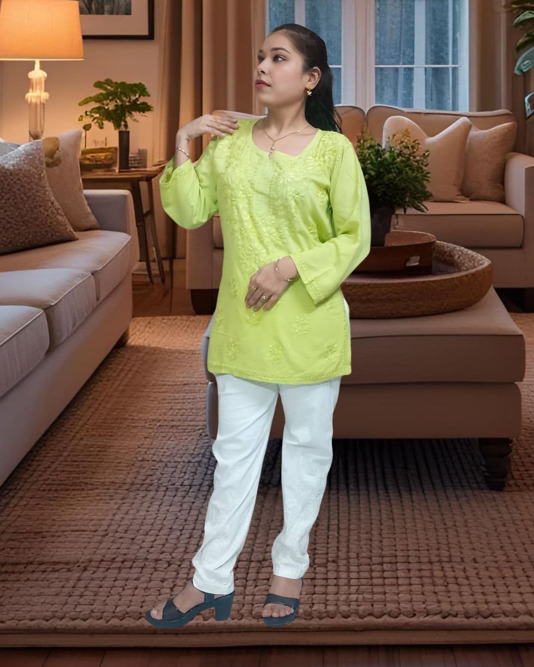 Lucknowi Handwork Short Chikankari Kurti